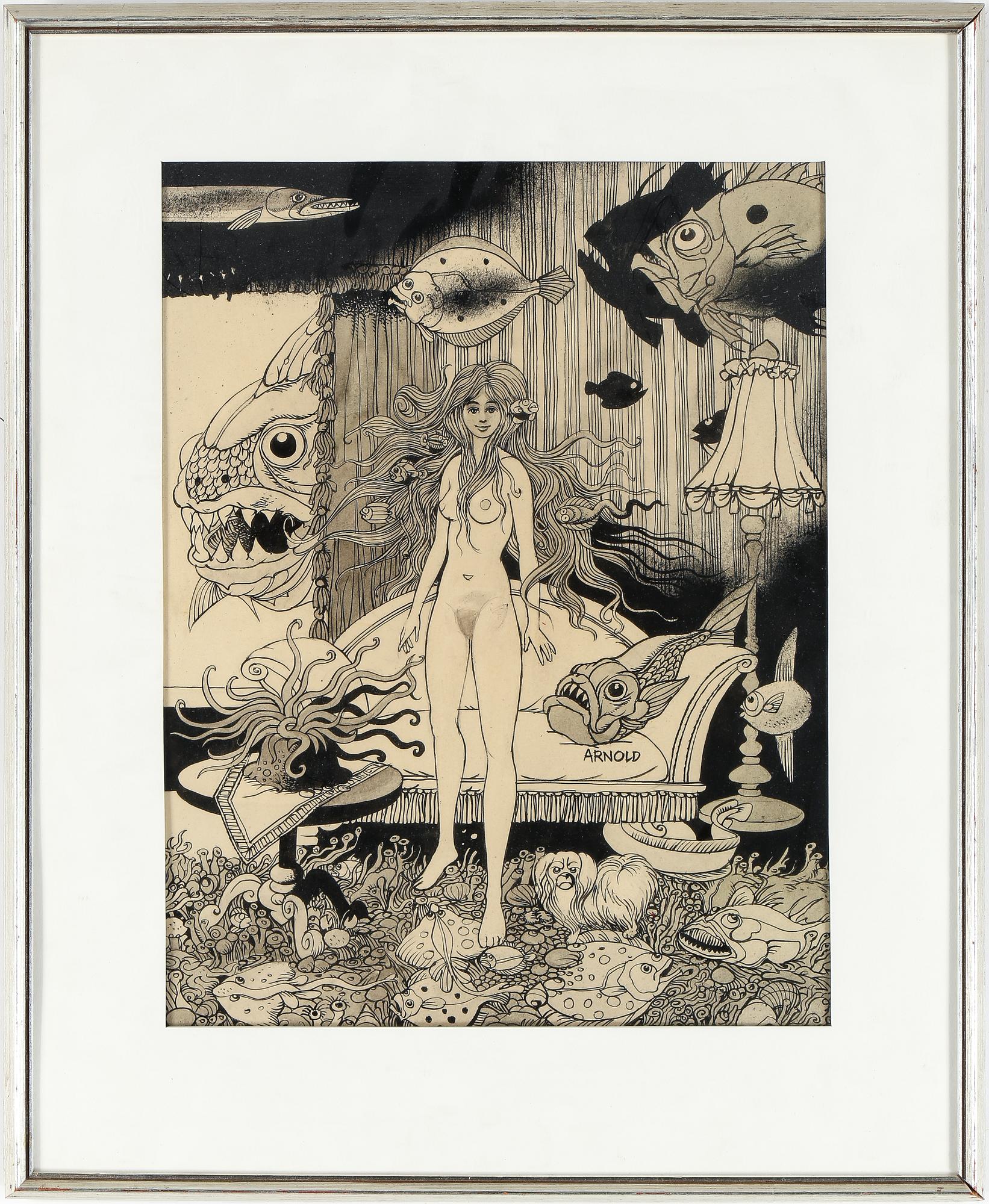 HANS ARNOLD, tusch, signerad.