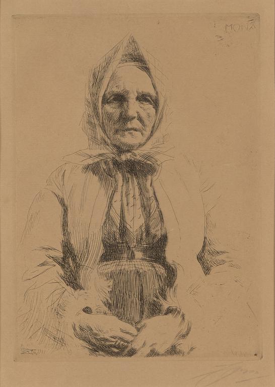 Anders Zorn, etsning, 1911, signerad med blyerts.