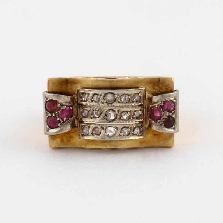 A ruby and rose cut diamond ring.