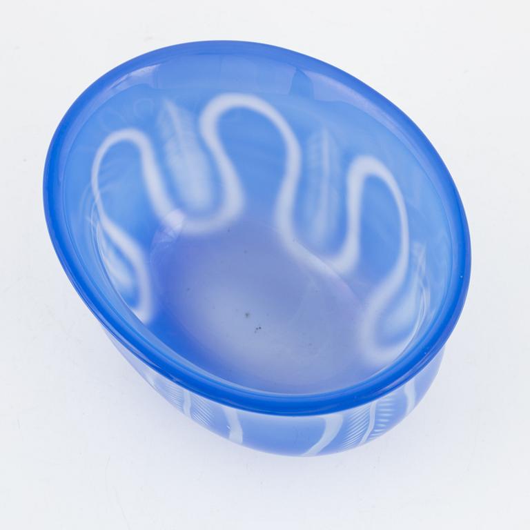 Edward Hald, blue glass graal bowl, Orrefors.