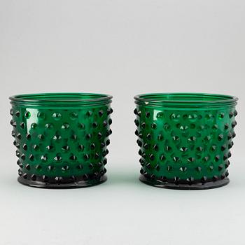 Josef Frank, two green glass flower pots, "Hortus", Svenskt Tenn, Sweden.