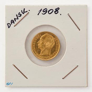 Gold coin, Frederik VIII, Denmark, 10 kroner, 1908.