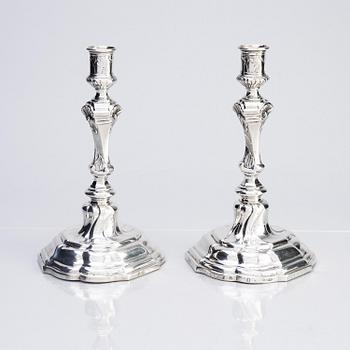 A pair of Swedish silver candlesticks, marks of Lorenz Swan, Nyköping 1759.