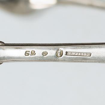Five Swedish silver tablespoons, Stockholm, 1800–1825.