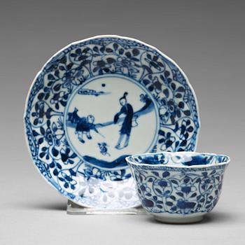 903. A set of four matched blue and white cups and saucers, Qing dynasty, Kangxi (1662-1722).