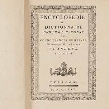 KING GUSTAV III (1746-1792), Encyclopedie ou dictionnaire universel...connoissances humaines. Planches. M. de Felice.