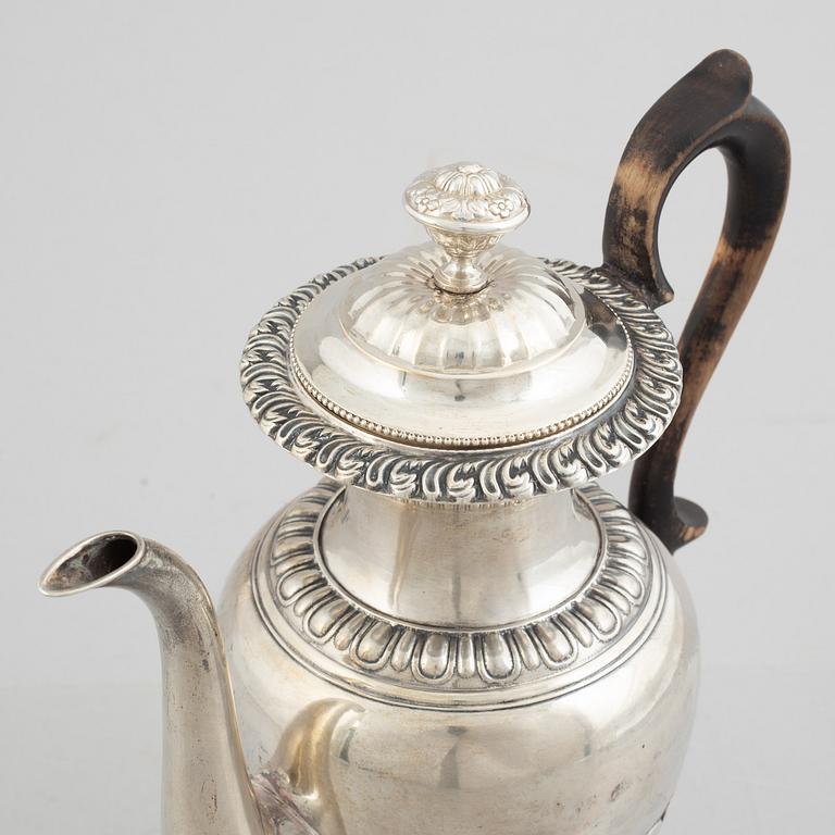 A Swedish Empire silver coffee pot, mark of Gustaf Möllenborg, Stockholm 1838.