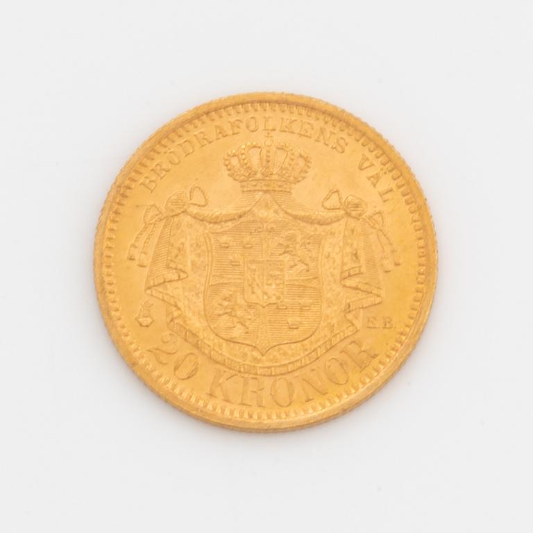 Oscar II, guldmynt, 20 kr, 1899, Typ III.