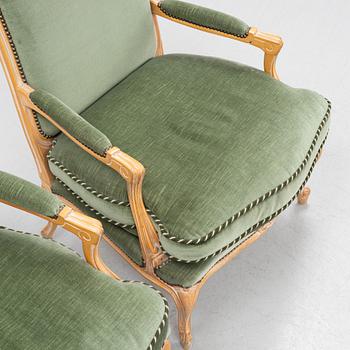 Armchairs, a pair, Rococo style, second half of the 20th century.