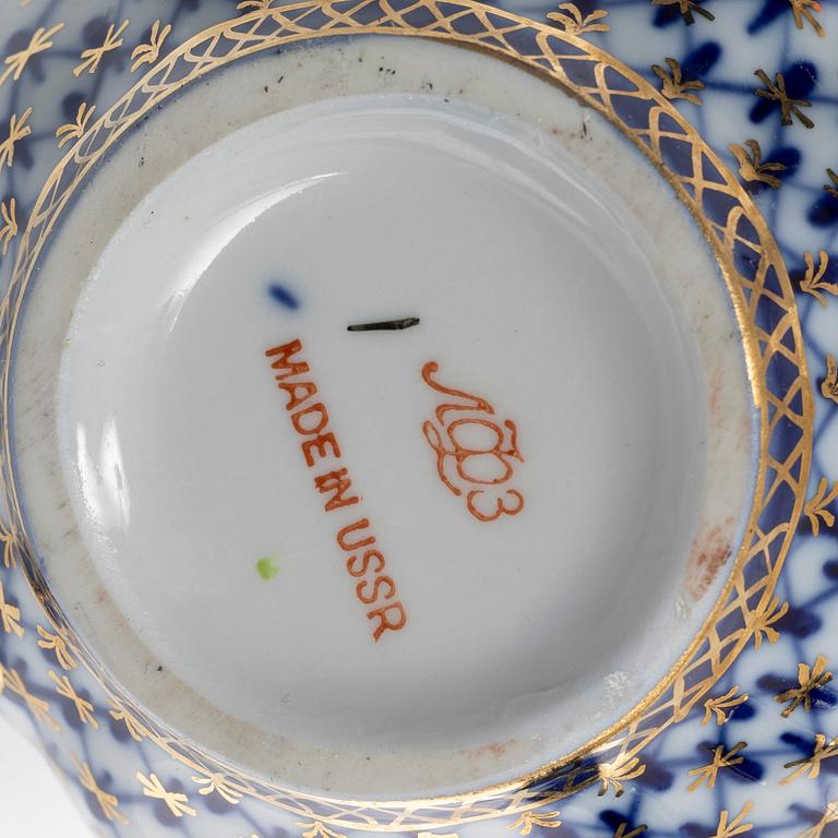 Kaffeservis, 28 delar, "Cobalt Net", Lomonosov, Sovjetunionen.