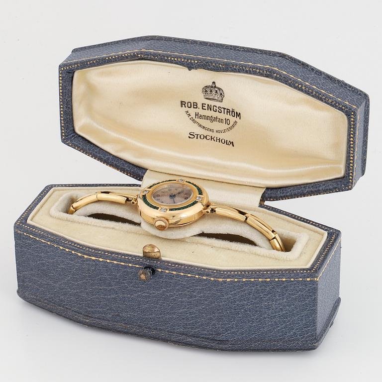 DAMARBANDSUR, 18K guld med smaragder och  gammalslipade diamanter. med anpassat etui.
