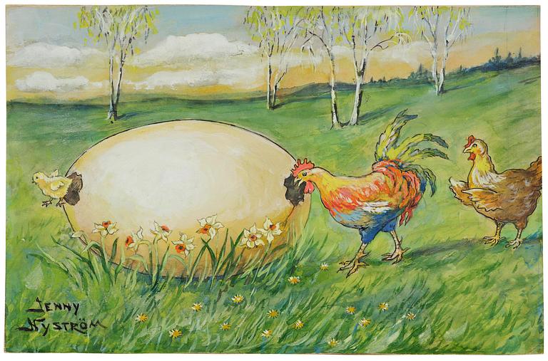 Jenny Nyström, A rooster by the egg.