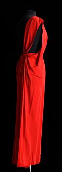 A 1970s red silk long dress by Lavin.