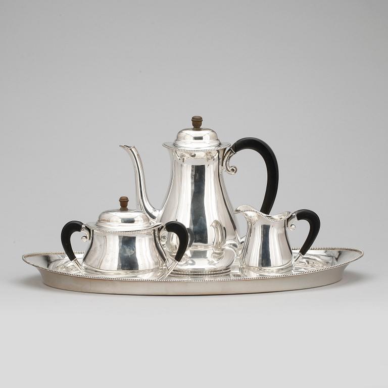 KAFFESERVIS, 4 delar, silver, CN&S, Linköping, 1921. Totalvikt ca2098g.