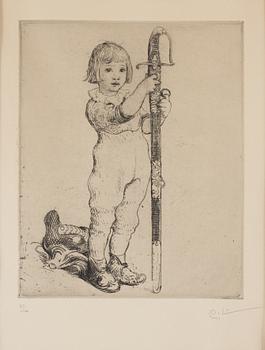 CARL LARSSON, etching, signed C.L. in pencil and numbered 27/100. "Boy with sword". Executed 1916. Etat 2.