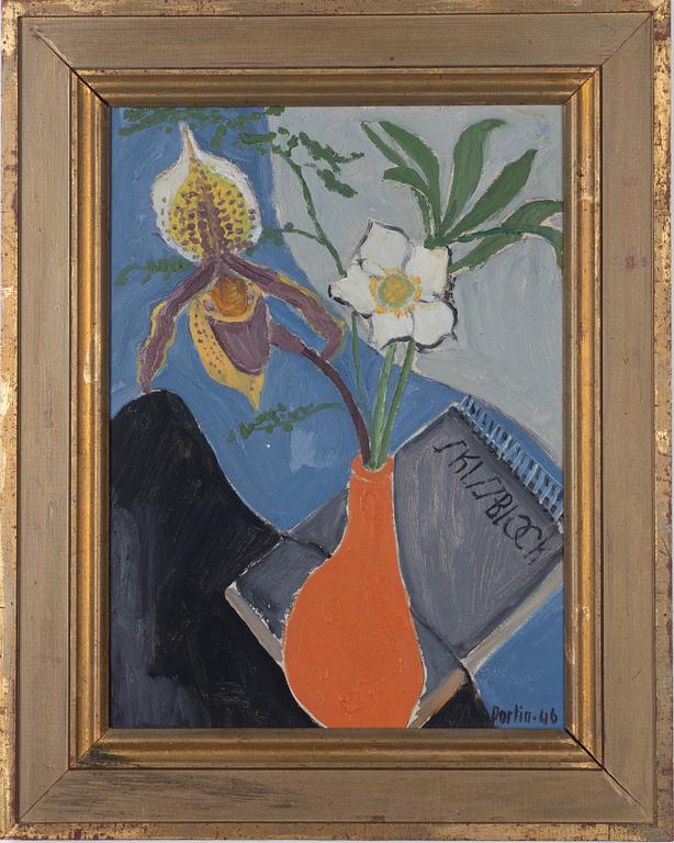 Charles Portin, Still Life with Flowers and Sketchbook.