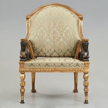 A large late Gustavian armchair by Ephraim Ståhl (chairmaker in Stockholm 1794-1820), not signed, mid 1790's.