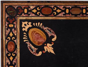 A pietre dure top, Italy, circa 1900, probably Rome or Naples. The stand in Louis XIV-style.