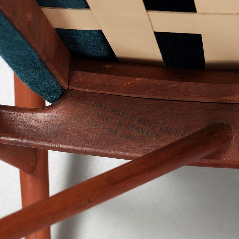 A Finn Juhl 'NV-45' teak easy chair, by cabinetmaker Niels Vodder, Denmark 1950's.