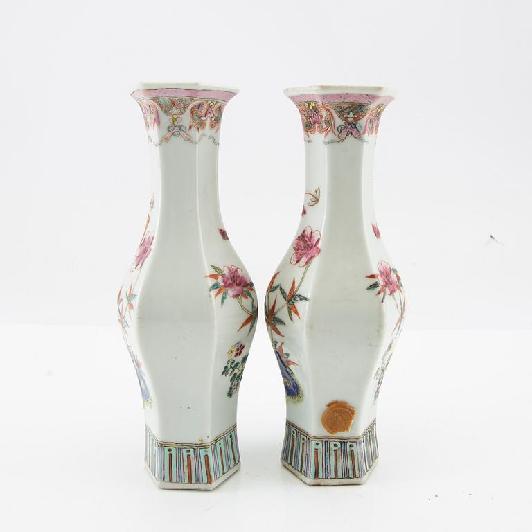 Vases a pair, cushions a pair, and incense burners China (5 pcs) late 19th century/early 20th century porcelain.