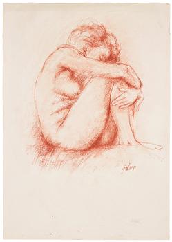 Gudmar Olovson, drawing. Red crayon. Signed.