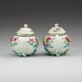 A pair of famille rose teapots with covers, Qing dynasty, Qianlong (1736-95).