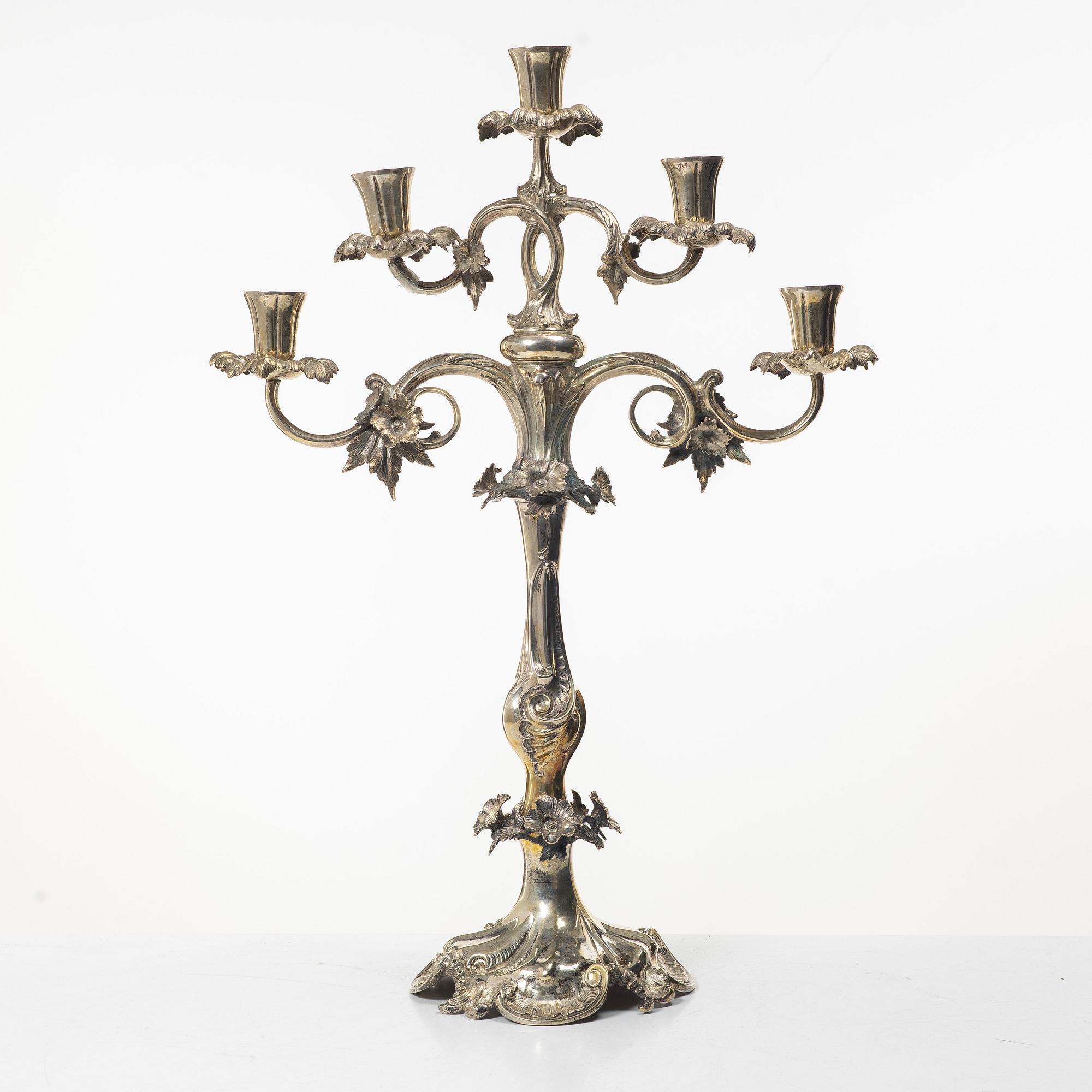 Candelabrum, nickel silver, Rococo style, circa 1900.