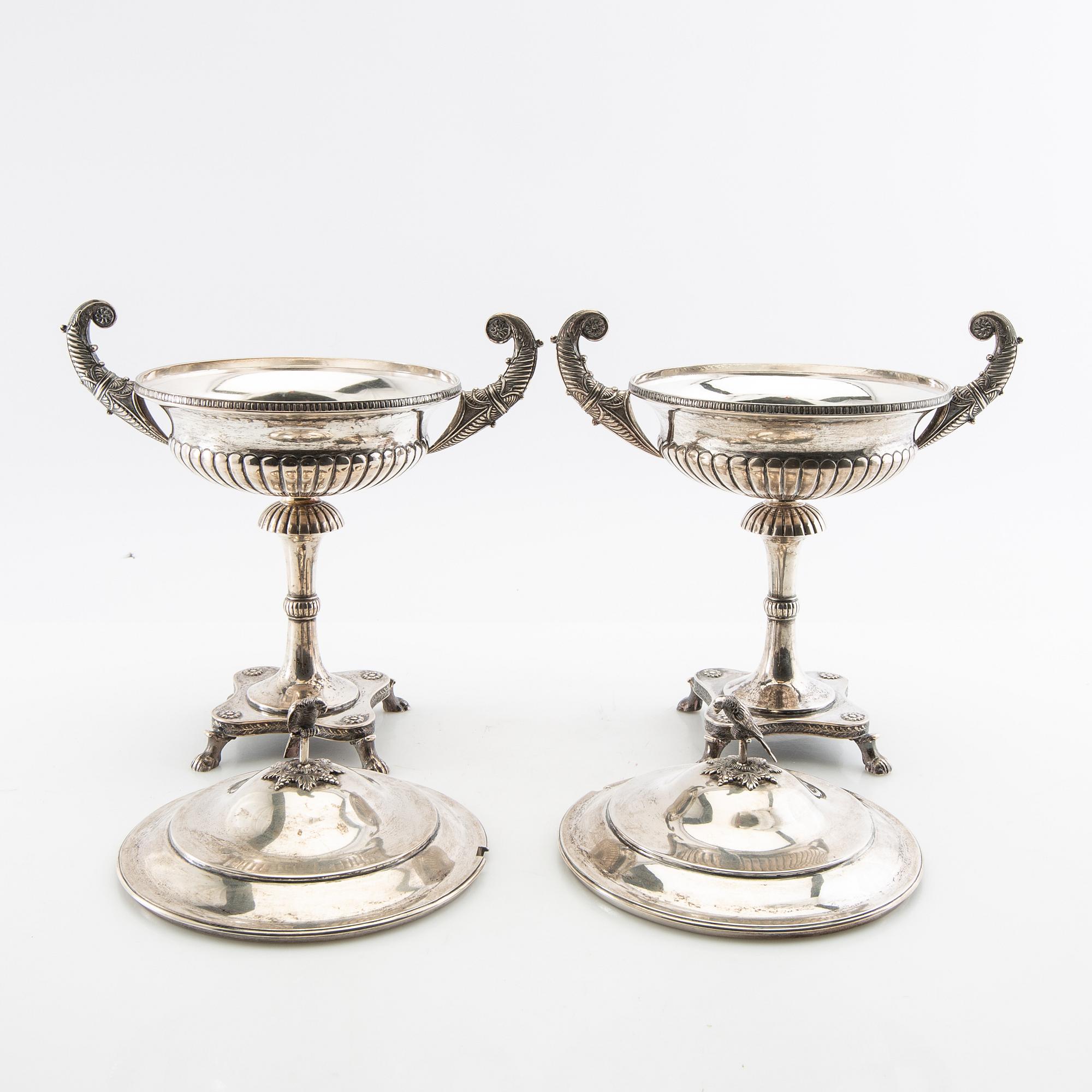 Berndt Erlandsson strösockerskålar ett par Empire-stil silver Karlskrona 1912.