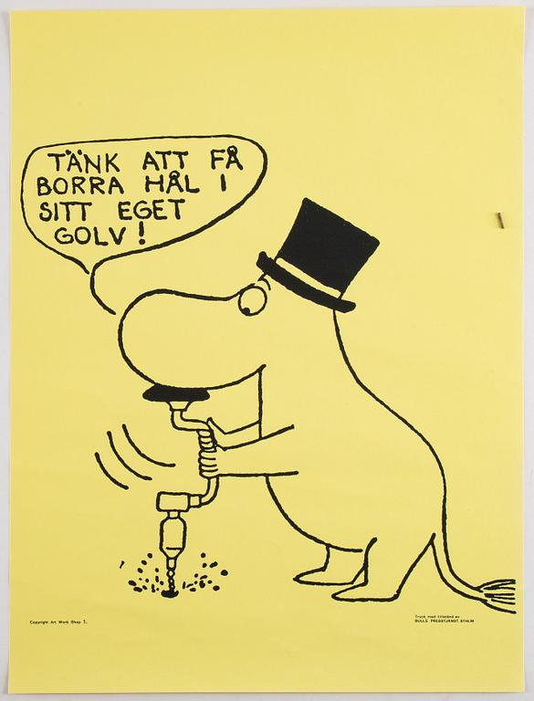 Tove Jansson, six Moomin posters from Bull's Presstjänst, Art Work Shop, 1960's.