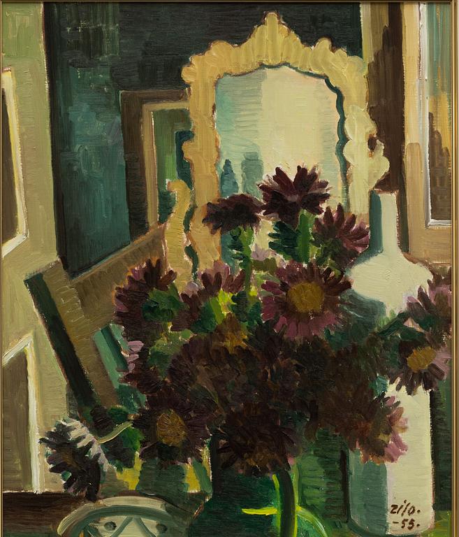 Gunnar Zilo, Still Life with Asters and Mirror.