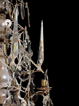 A Swedish rococo gilt-brass and cut glass six-branch chandelier by O. Westerberg (master in Stockholm 1769-1811).