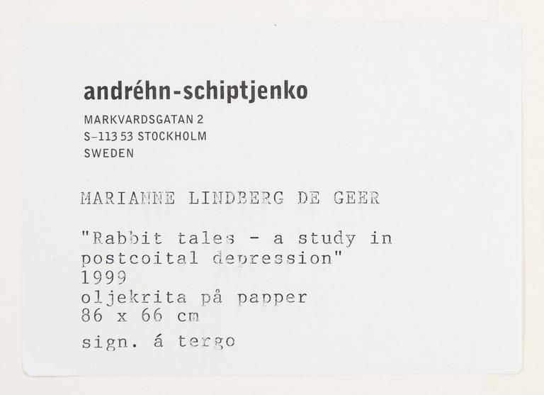 Marianne Lindberg De Geer, chalk on paper, 1999, signed verso.