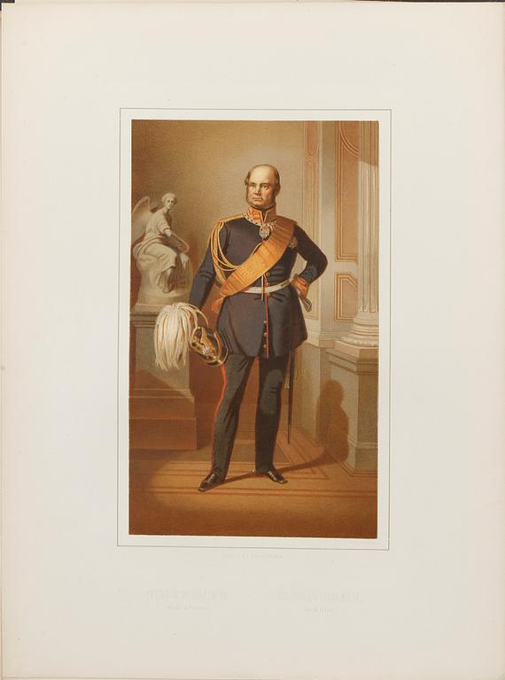PLANSCHER, 9 st, "Konung Oscar I och hans samtida regenter". Utförda hos A.J Salmson, omkring 1859.