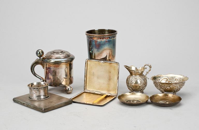 PARTI SILVER, 9 delar, bland annat Karl Anderson Stockholm 1929. Total vikt ca 850 g.