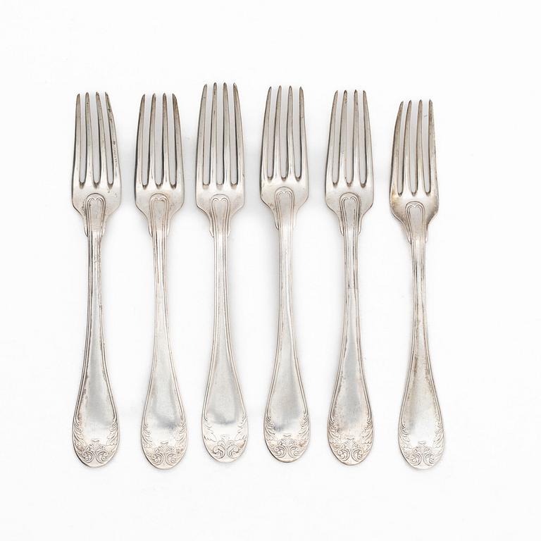 Twelve pieces of silver cutlery, "Gammal fransk", Adolf Zethelius, Stockholm, early decades of the 19th century.
