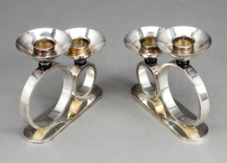 KANDELABRAR, ett par, nysilver, N.F.S, art déco, 1930/40-tal.