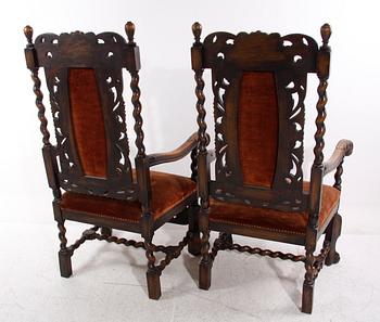 KARMSTOLAR, ett par, barockstil, sekelskiftet 1900.