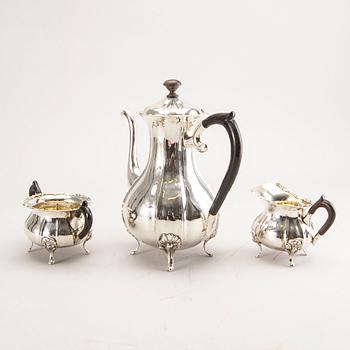 A 20th century German three parts silver tea service with Swedish import stamps.