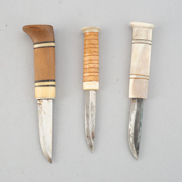 Three Sami knives, unidentified signatures.