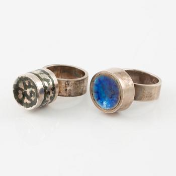Lars Arby, five rings in sterling silver, Gothenburg 1963, 1966, 1967 and 1972.