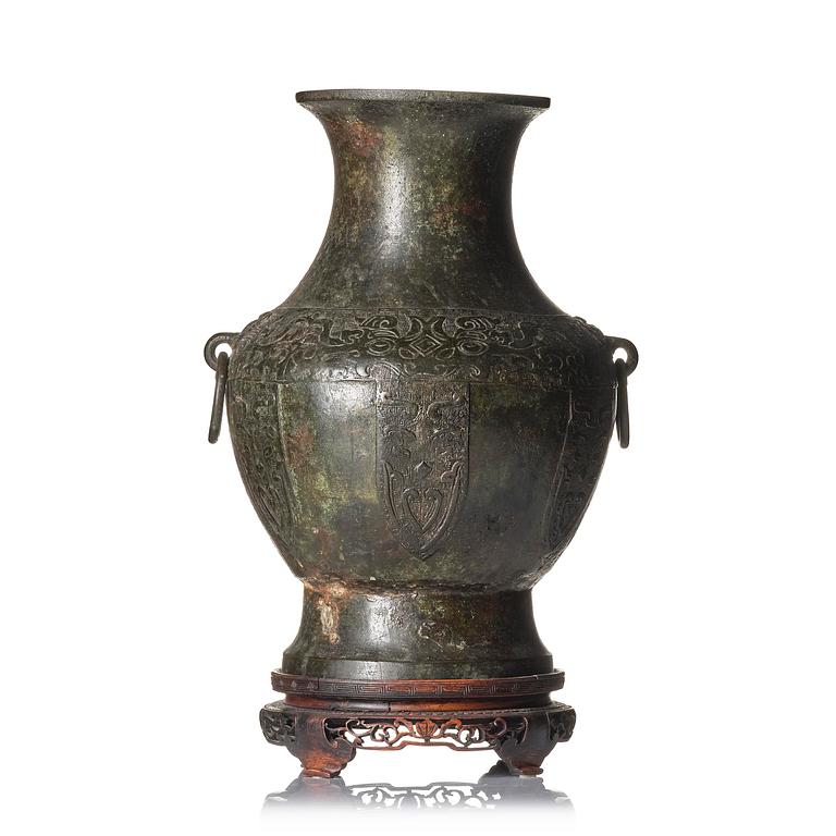A large archaistic bronze wine vessel, Hu, Ming dynasty (1368-1644).