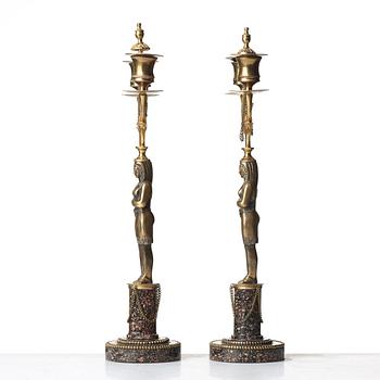 A pair of late Gustavian circa 1800 two-light candelabra.