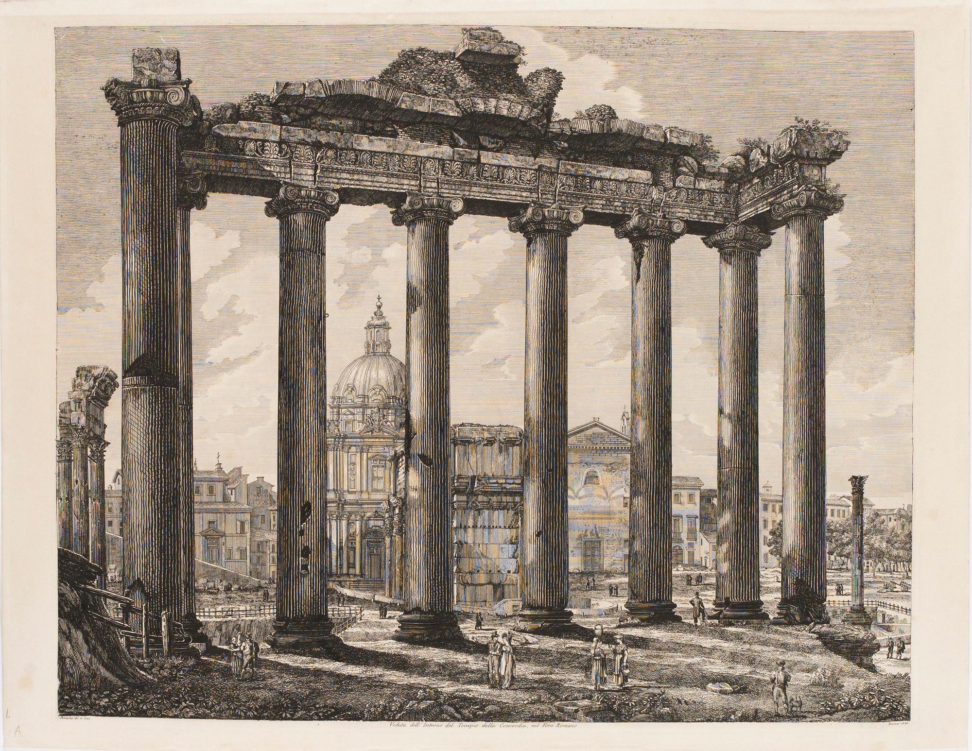 Luigi Rossini, "Veduta dell' Interno del Tempio della Concordia, nel Foro Romano".