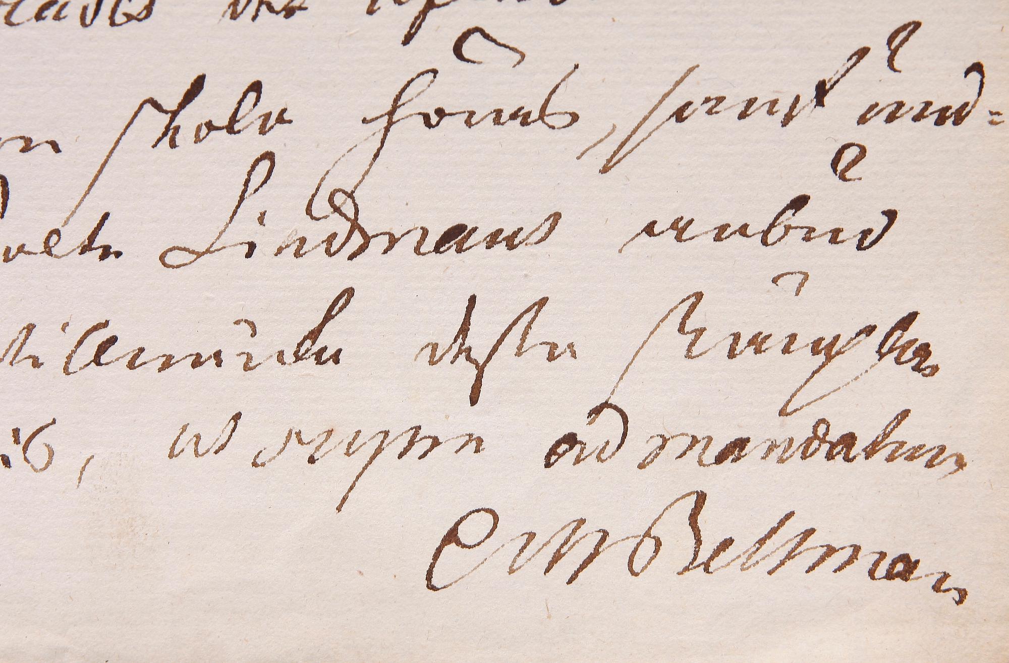PROTOKOLLSUTDRAG MED AUTOGRAF, Carl Michael Bellman, sign o dat 1770.