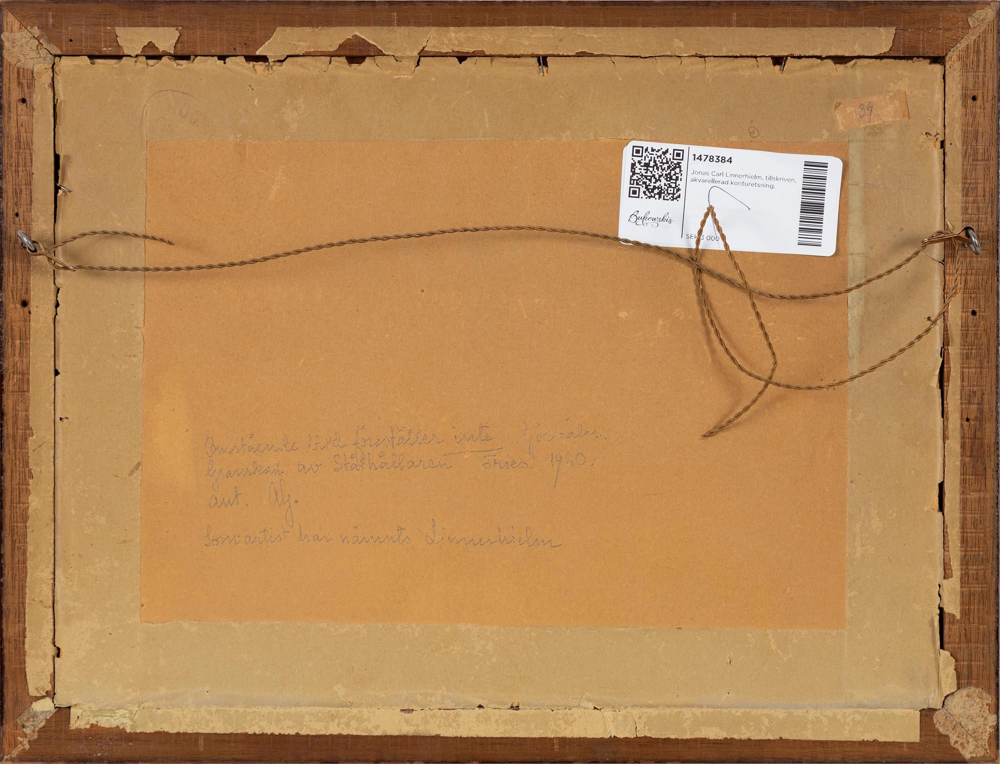 Jonas Carl Linnerhielm, tillskriven, akvarellerad konturetsning.