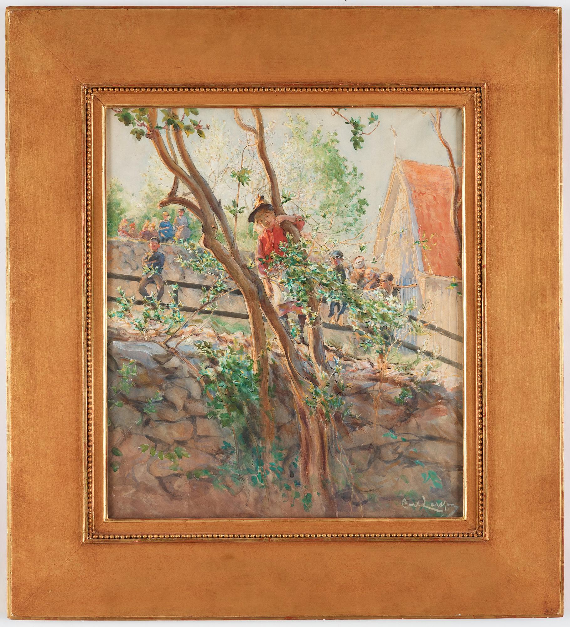Carl Larsson, "På parkett" / "Parterre" / "Trädgård med lekande barn".