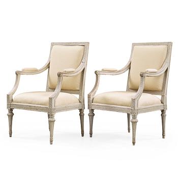 A pair of Gustavian armchairs by J E Höglander, master 1777.