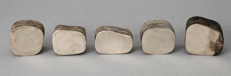 PARTI DOSOR, 5 st, silver och porslin. 1800/1900-tal.