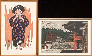 Kiyoshi Saito, a set of two woodcuts signed.