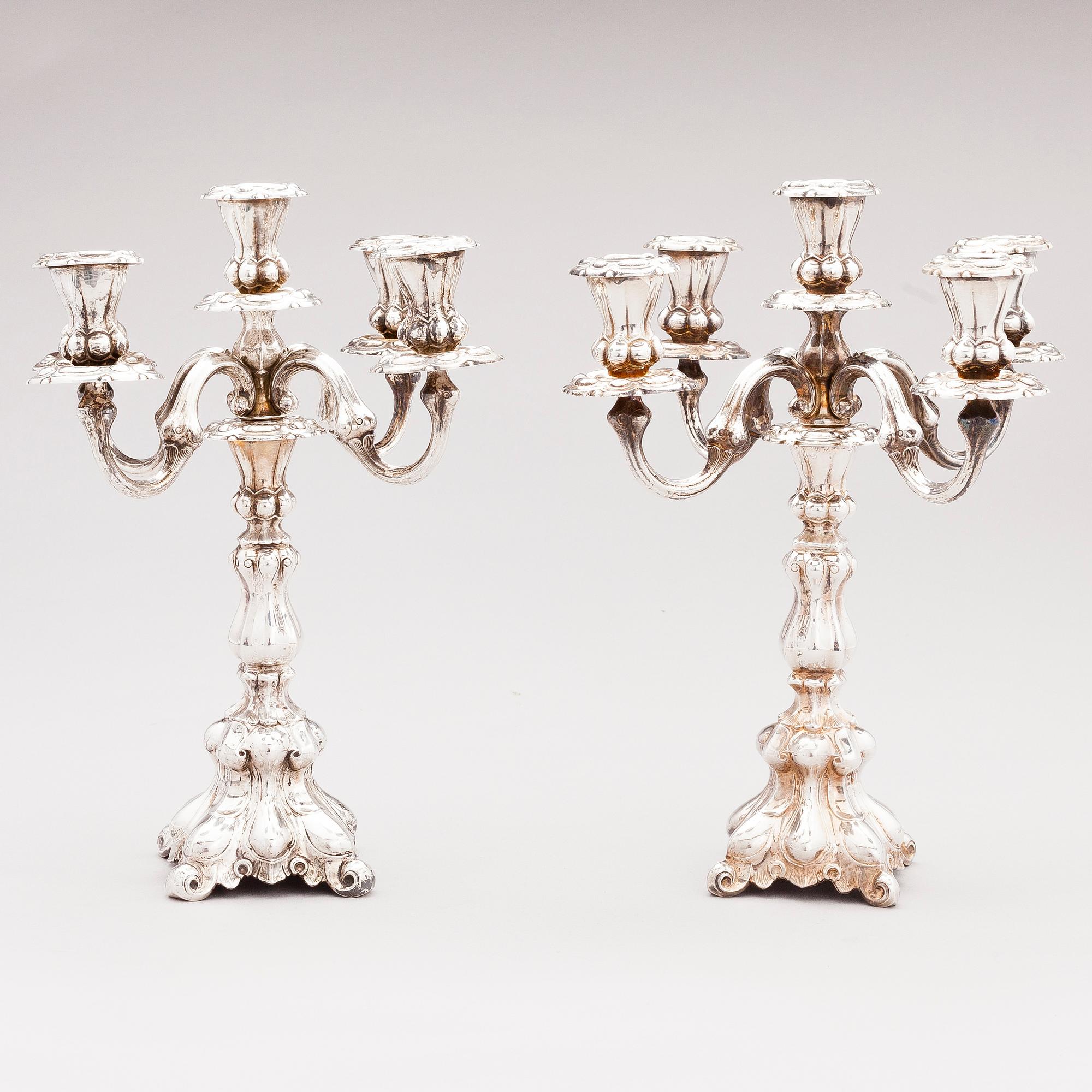 Two five-light silver candelabra, Kultakeskus, Hämeenlinna, Finland 1945 and 1985/-86.